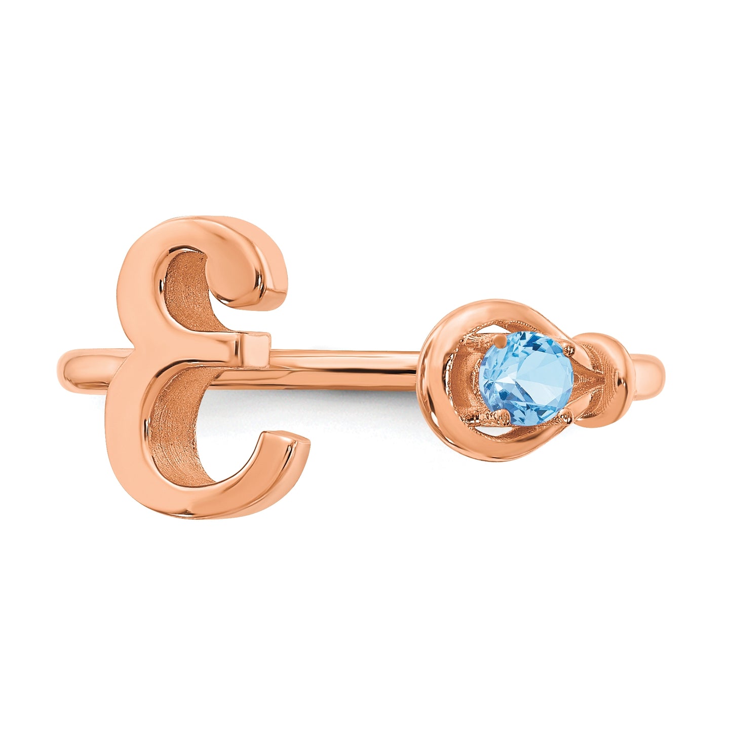 10K Rose Gold Letter E with Birthstone Ring