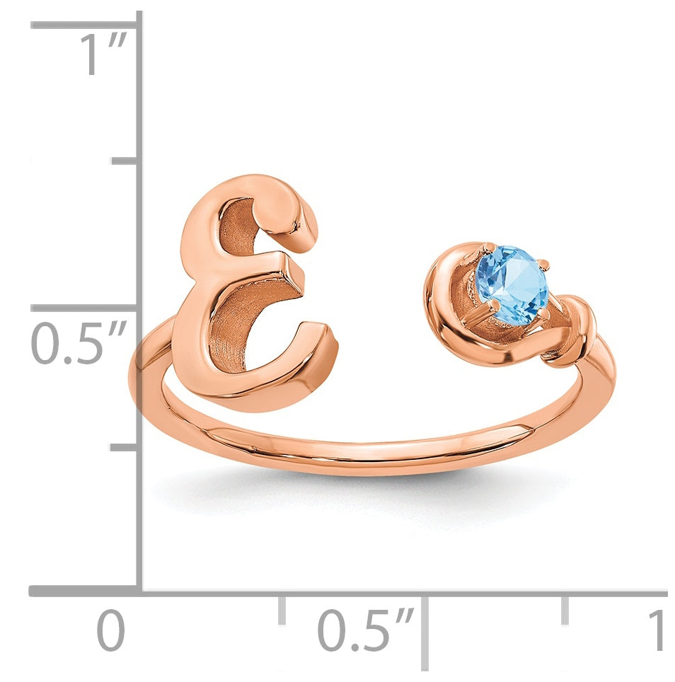 10K Rose Gold Letter E with Birthstone Ring
