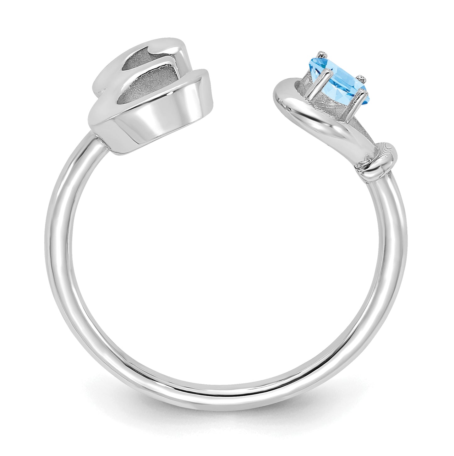 Sterling Silver Rhodium plated Letter E with Birthstone Ring, Size 7