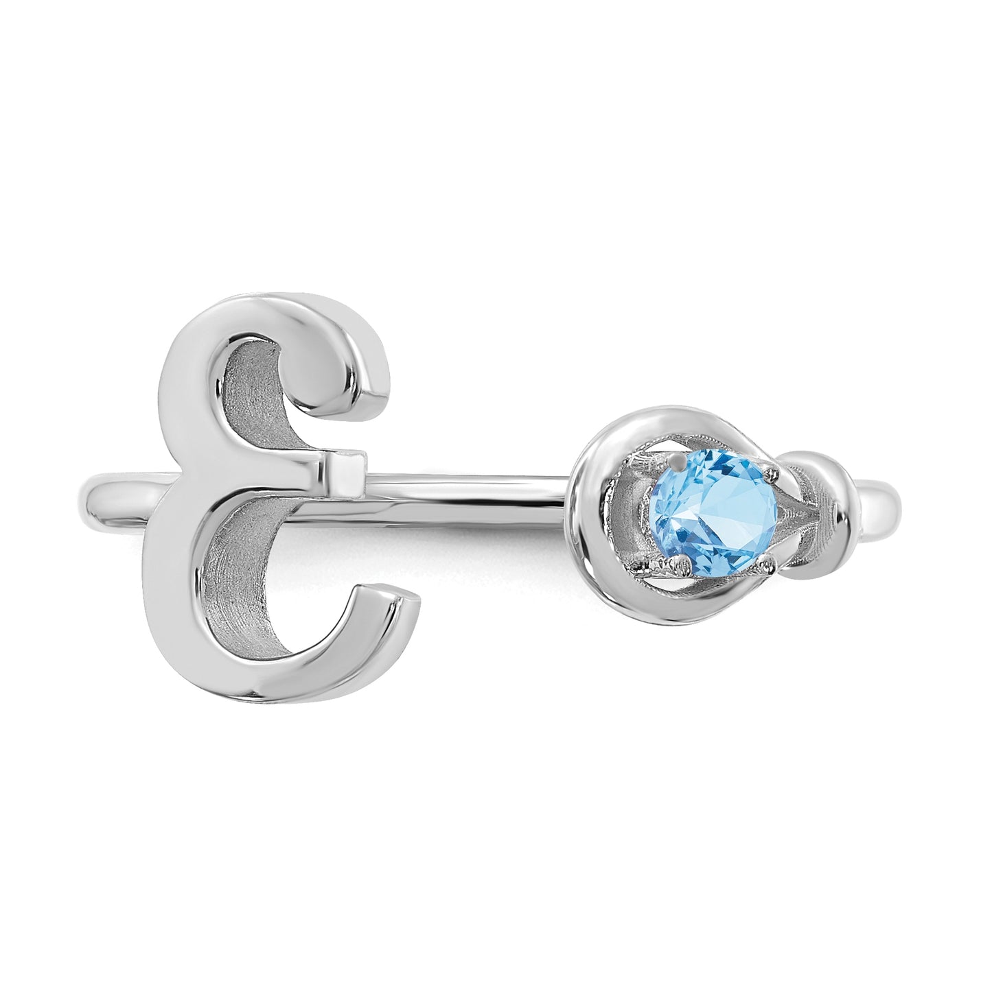 Sterling Silver Rhodium plated Letter E with Birthstone Ring, Size 7