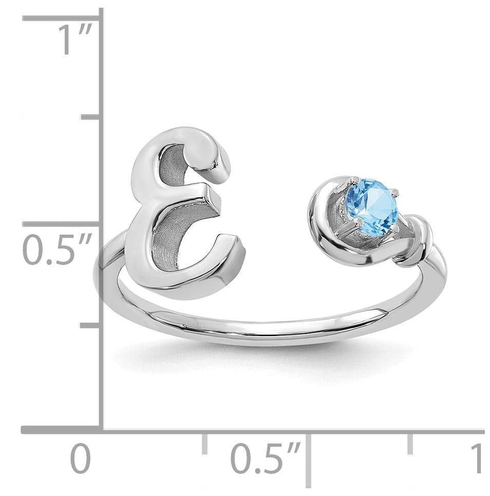 Sterling Silver Rhodium plated Letter E with Birthstone Ring, Size 7