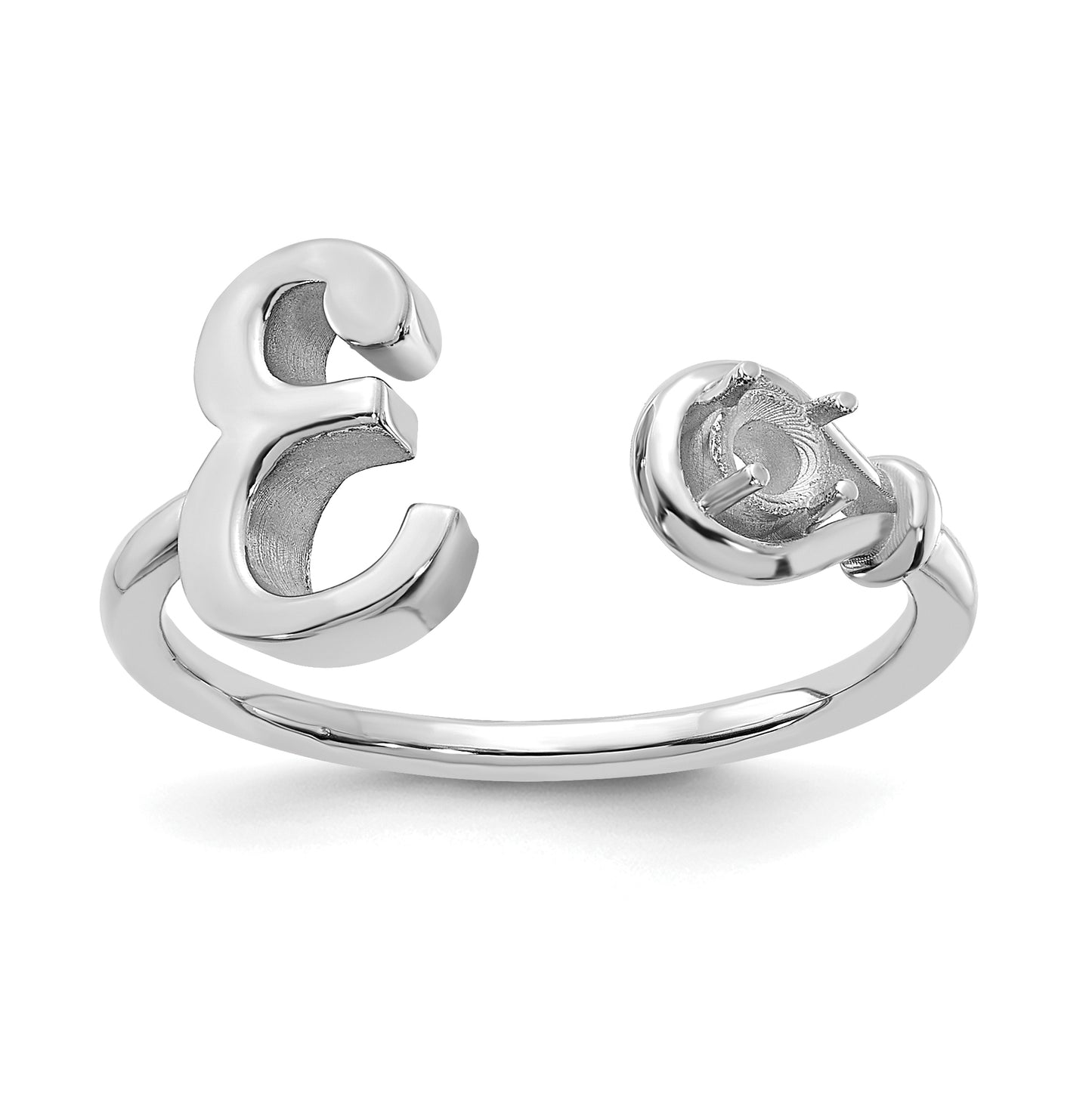 14K White Gold Letter E with Birthstone Ring, Size 7