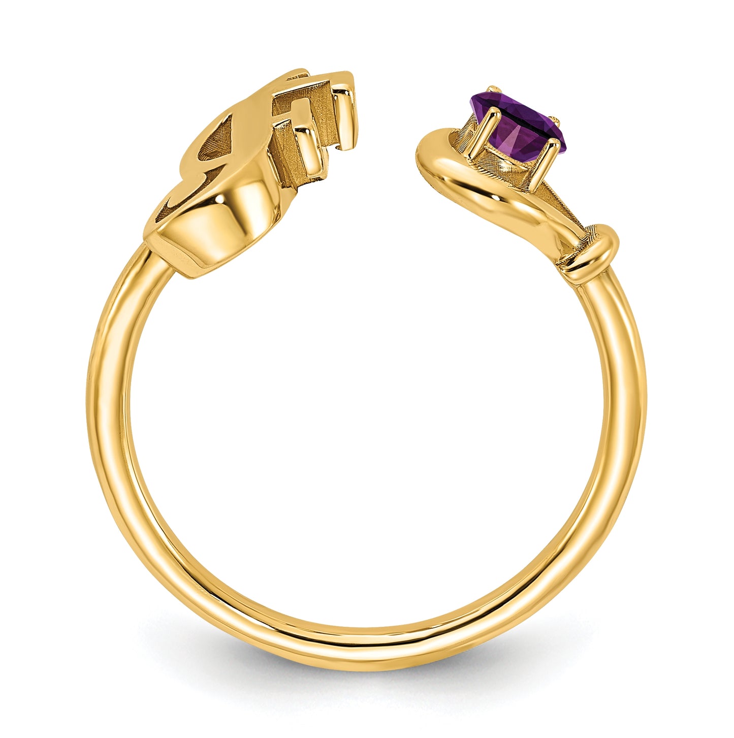 14K Yellow Gold Letter F with Birthstone Ring, Size 7