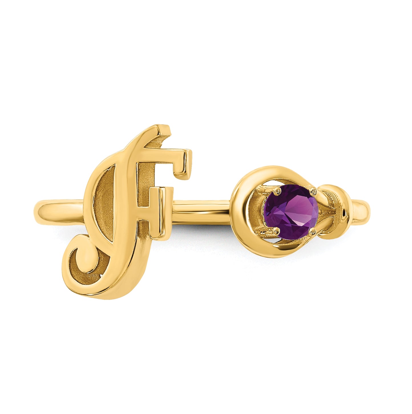14K Yellow Gold Letter F with Birthstone Ring, Size 7
