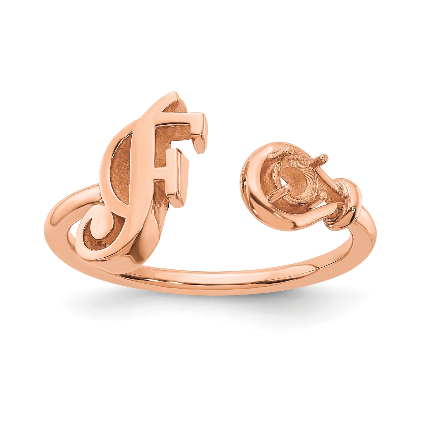 14K rose Gold Letter F with Birthstone Ring, Size 8