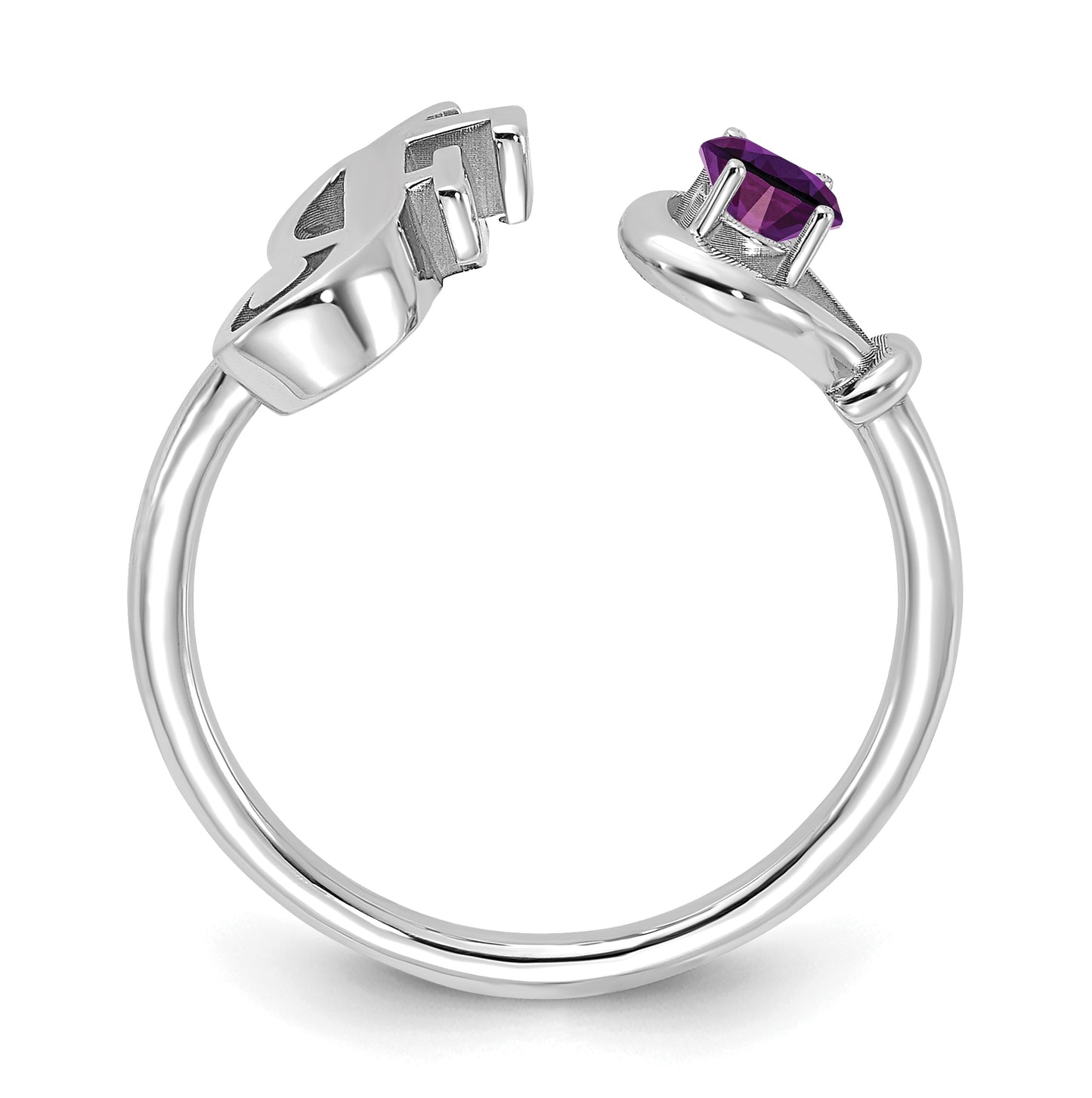 14K White Gold Letter F with Birthstone Ring, Size 7