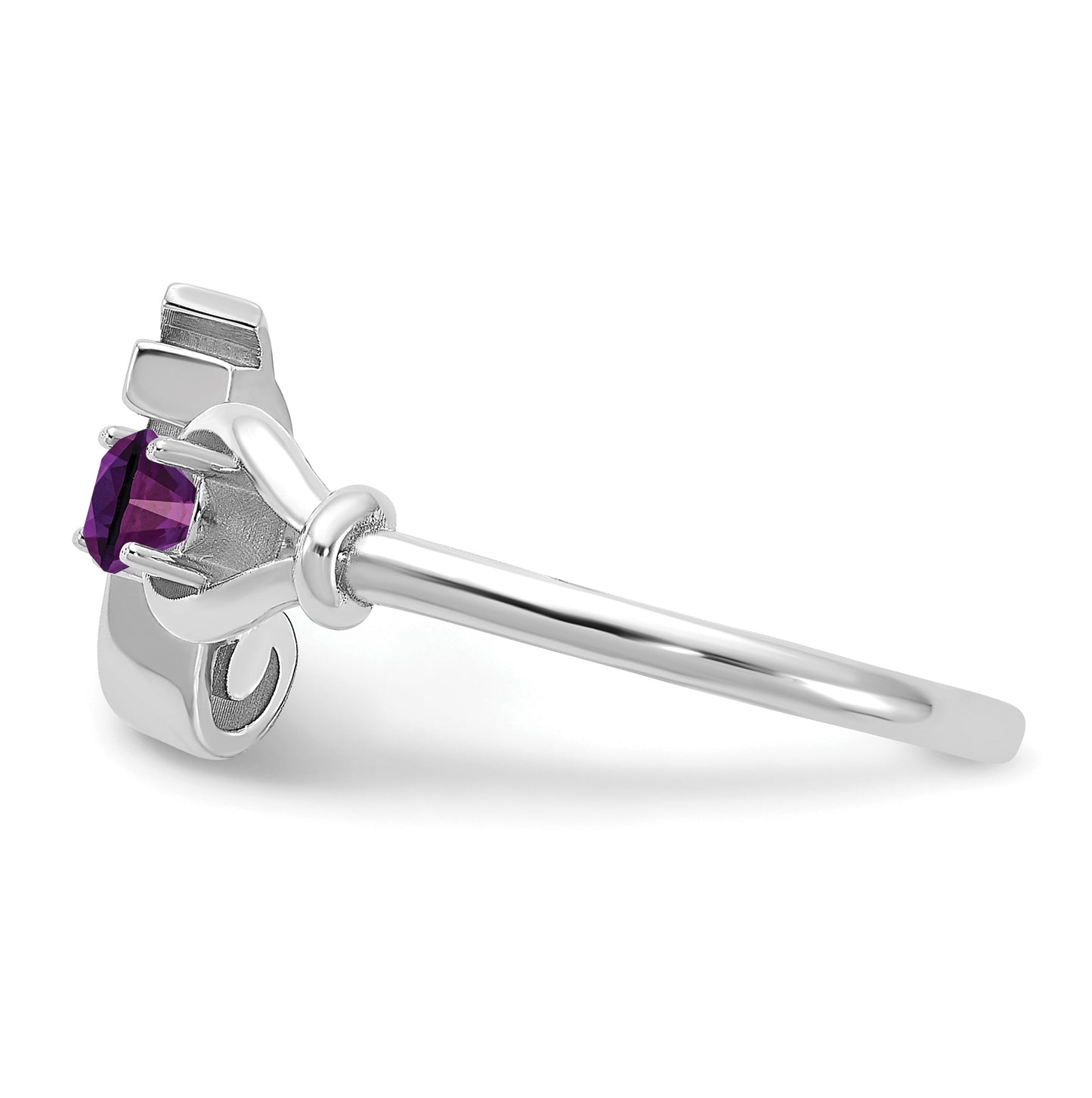 Sterling Silver Rhodium plated Letter F with Birthstone Ring, Size 7