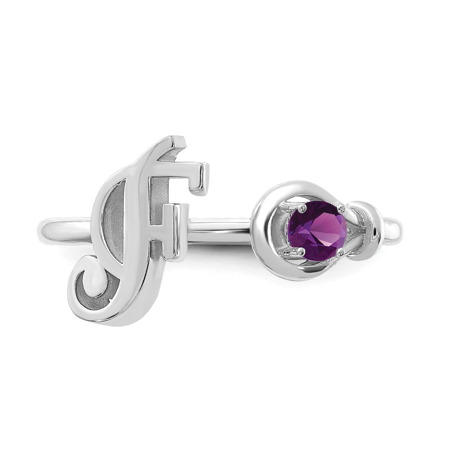 14K White Gold Letter F with Birthstone Ring, Size 7