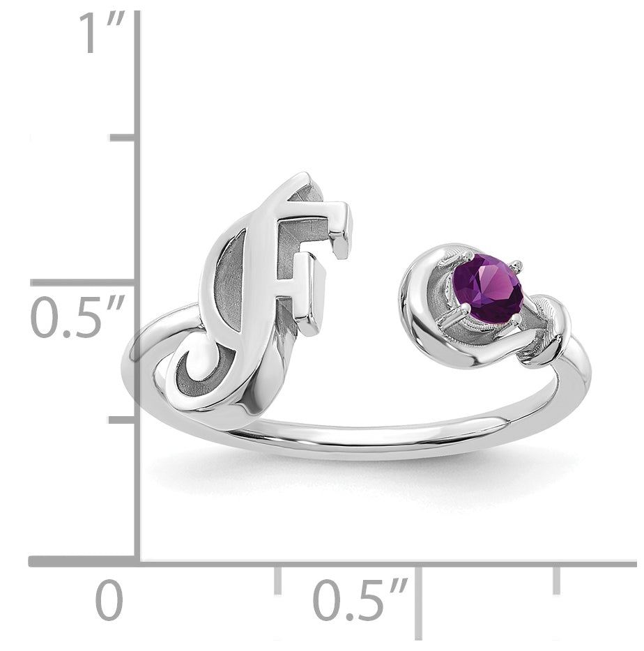14K White Gold Letter F with Birthstone Ring, Size 7