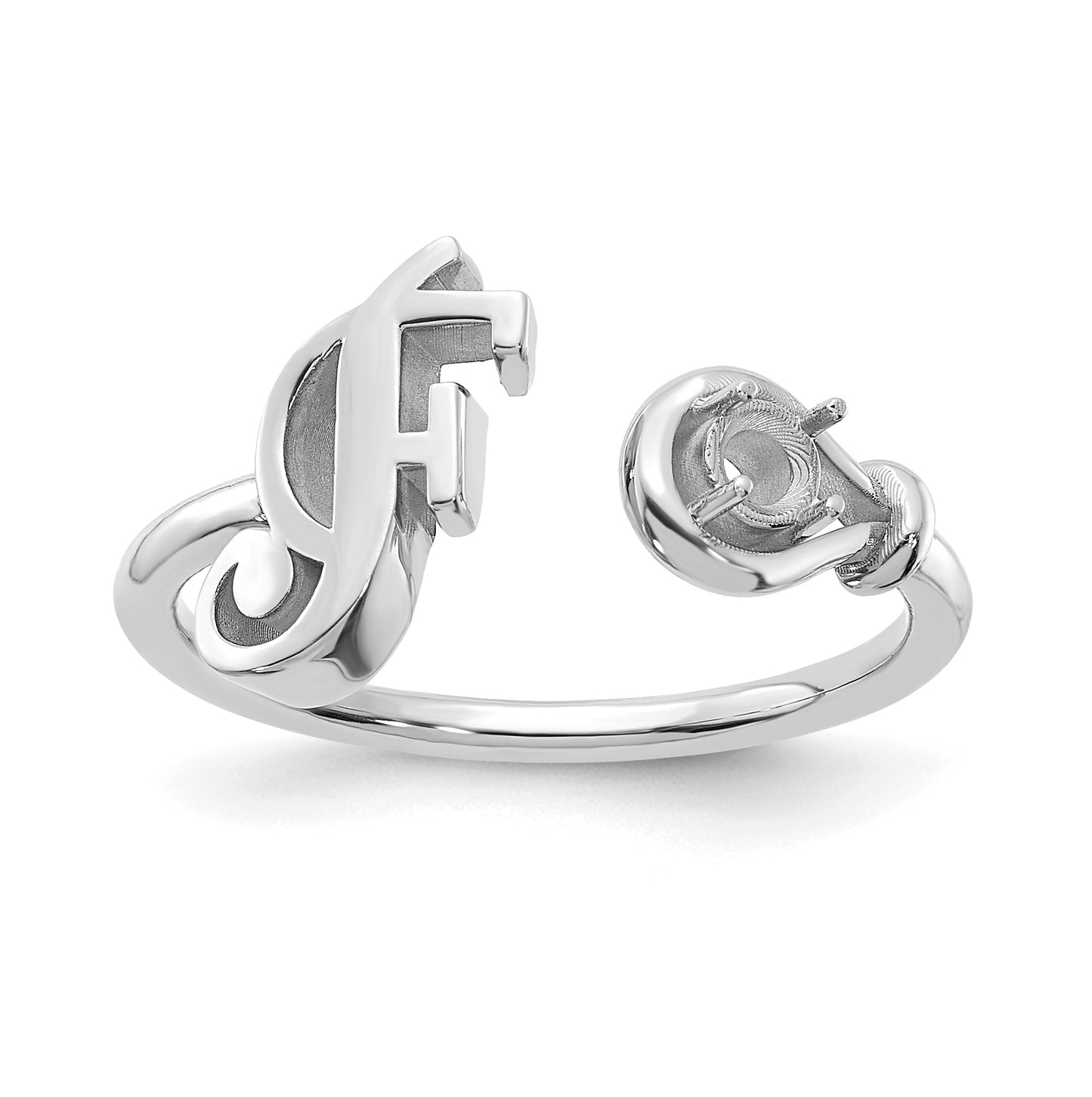 Sterling Silver Rhodium plated Letter F with Birthstone Ring, Size 7