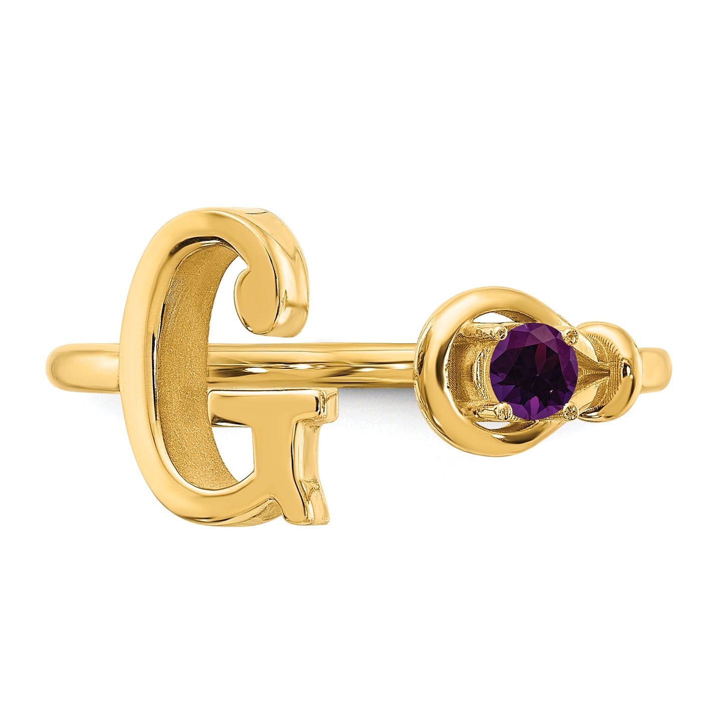 14K Yellow Gold Letter G with Birthstone Ring, Size 7