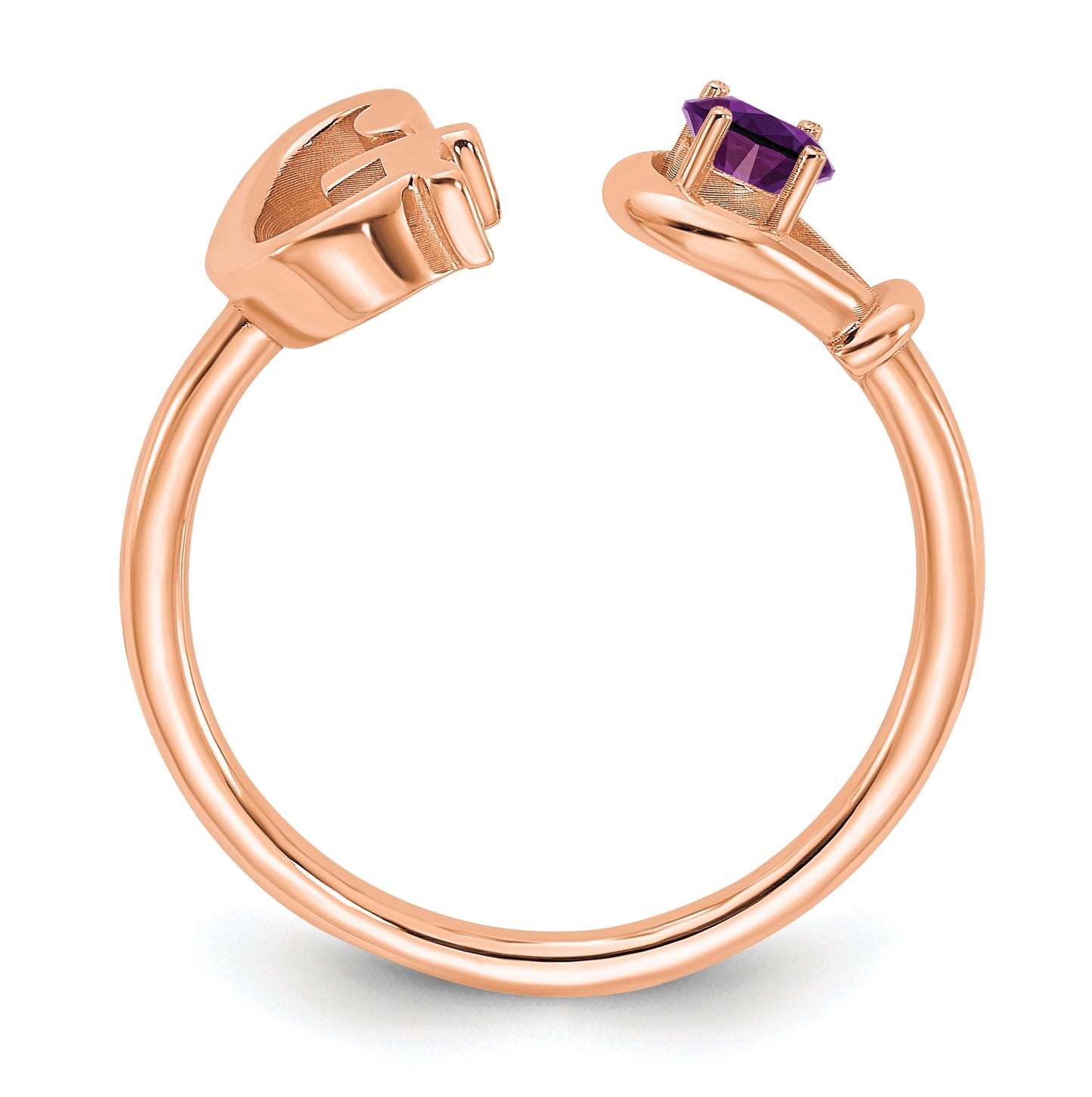 Sterling Silver Rose Gold plated Letter G with Birthstone Ring, Size 8