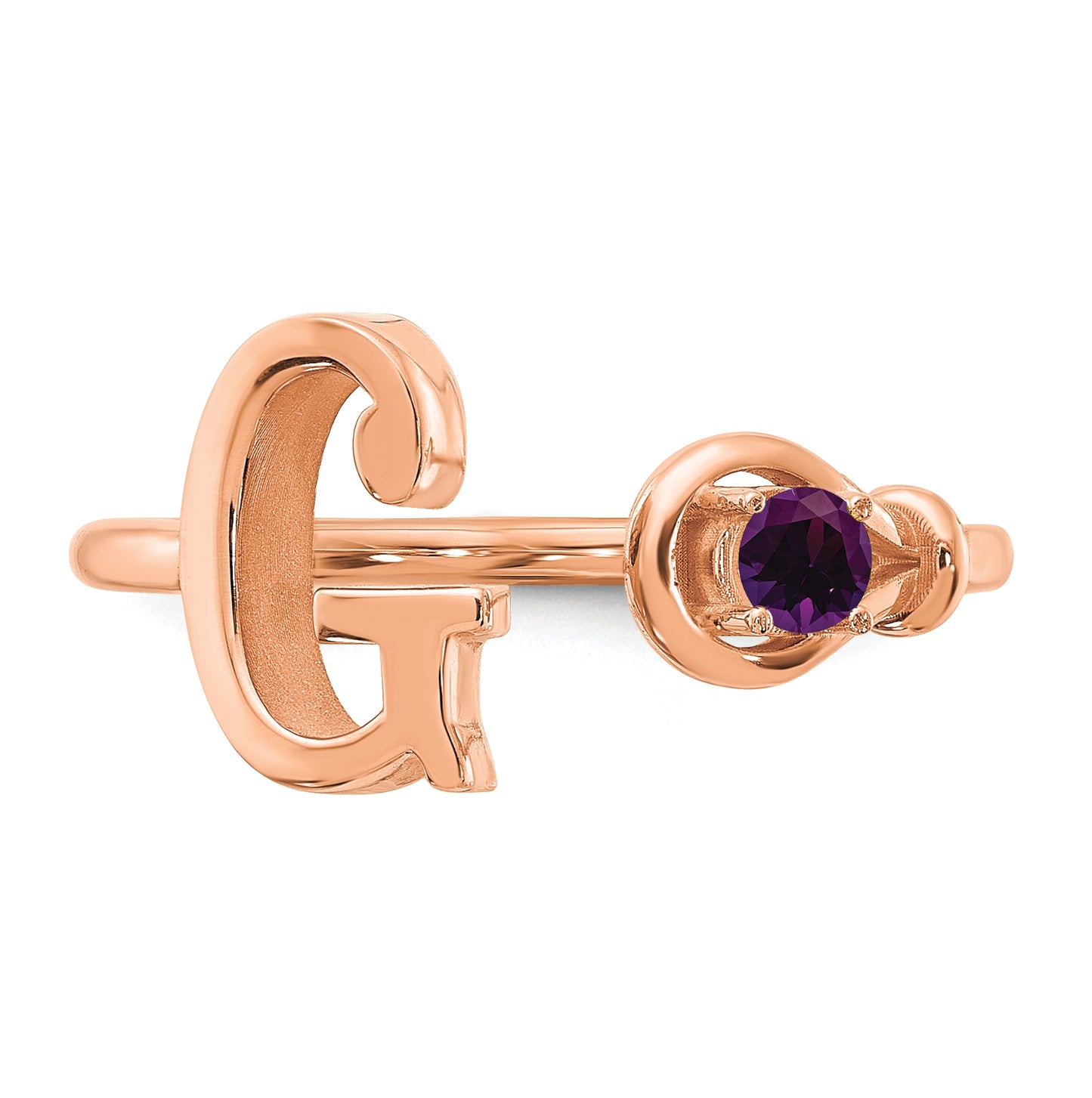 14K Rose Gold Letter G with Birthstone Ring, Size 8