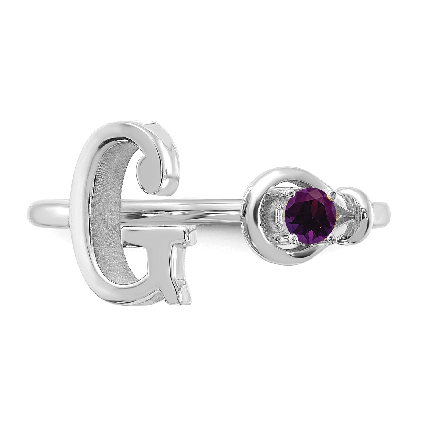 10K White Gold Letter G with Birthstone Ring