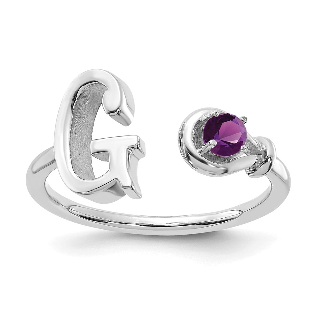 10K White Gold Letter G with Birthstone Ring