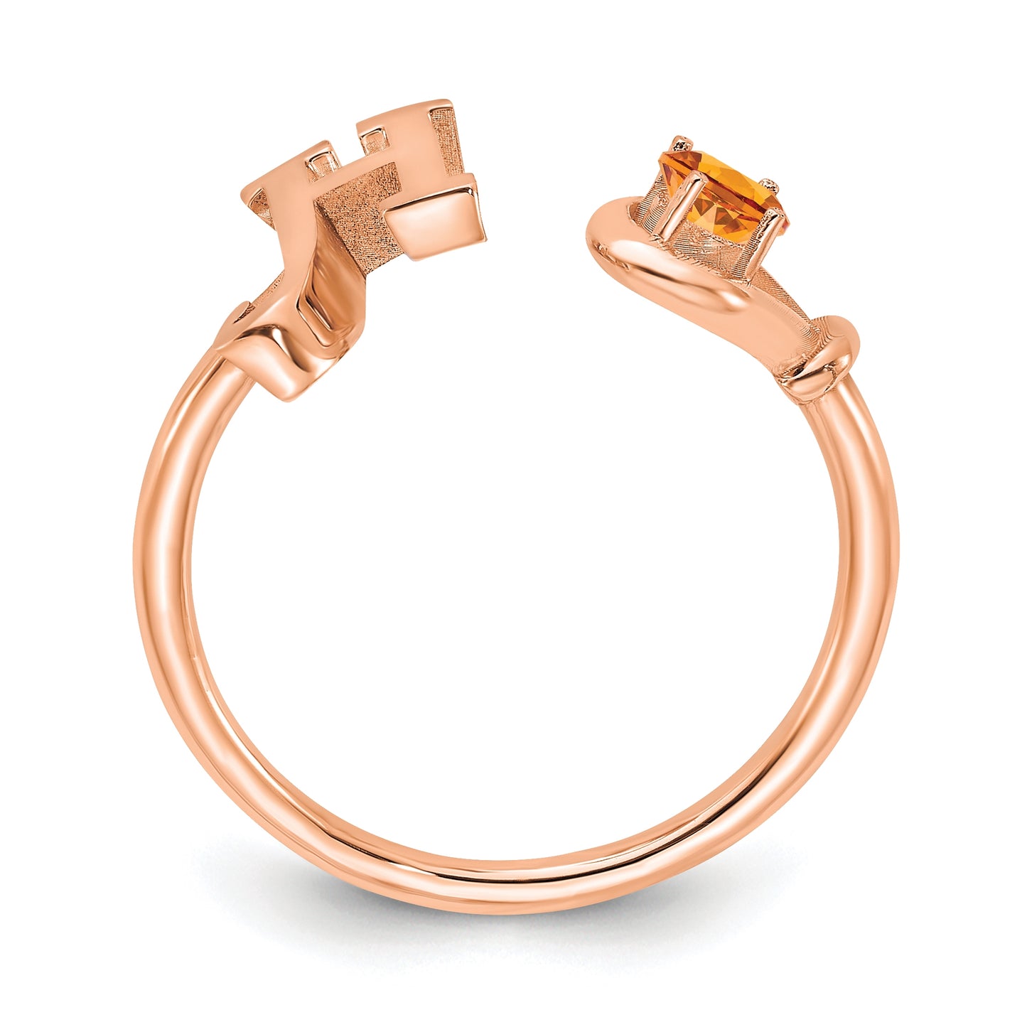 Sterling Silver Rose Gold plated Letter H with Birthstone Ring, Size 8