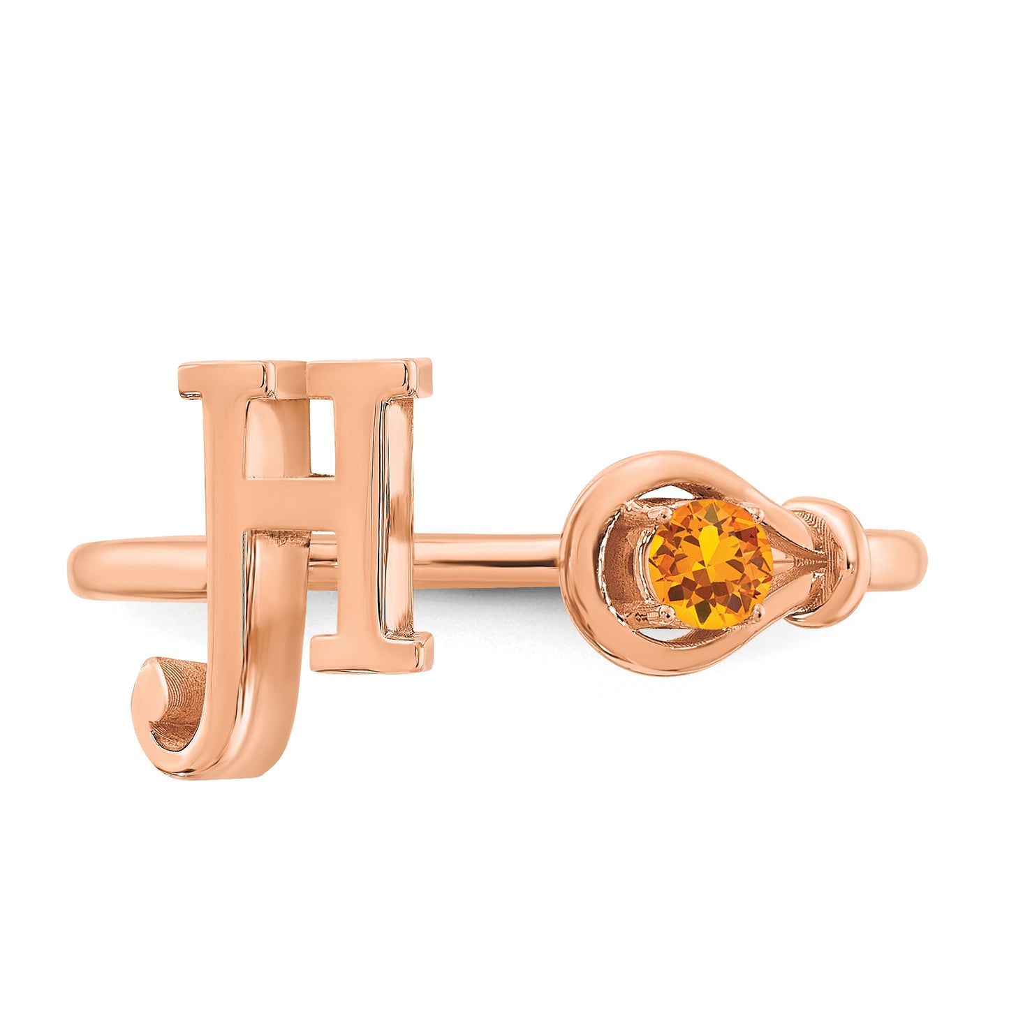 Sterling Silver Rose Gold plated Letter H with Birthstone Ring, Size 8