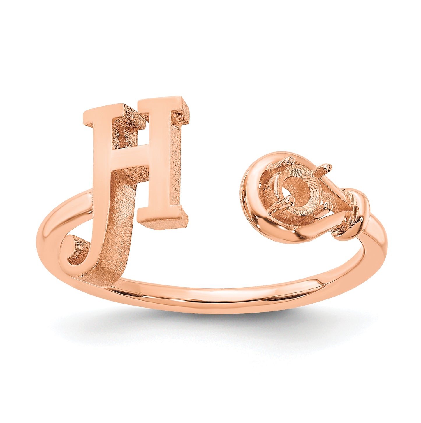14K Rose Gold Letter H with Birthstone Ring, Size 8