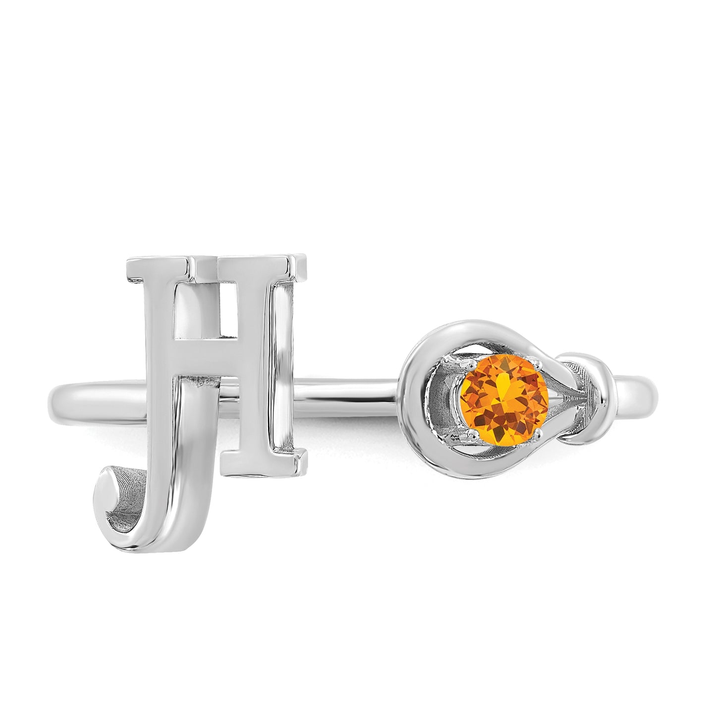 10K White Gold Letter H with Birthstone Ring