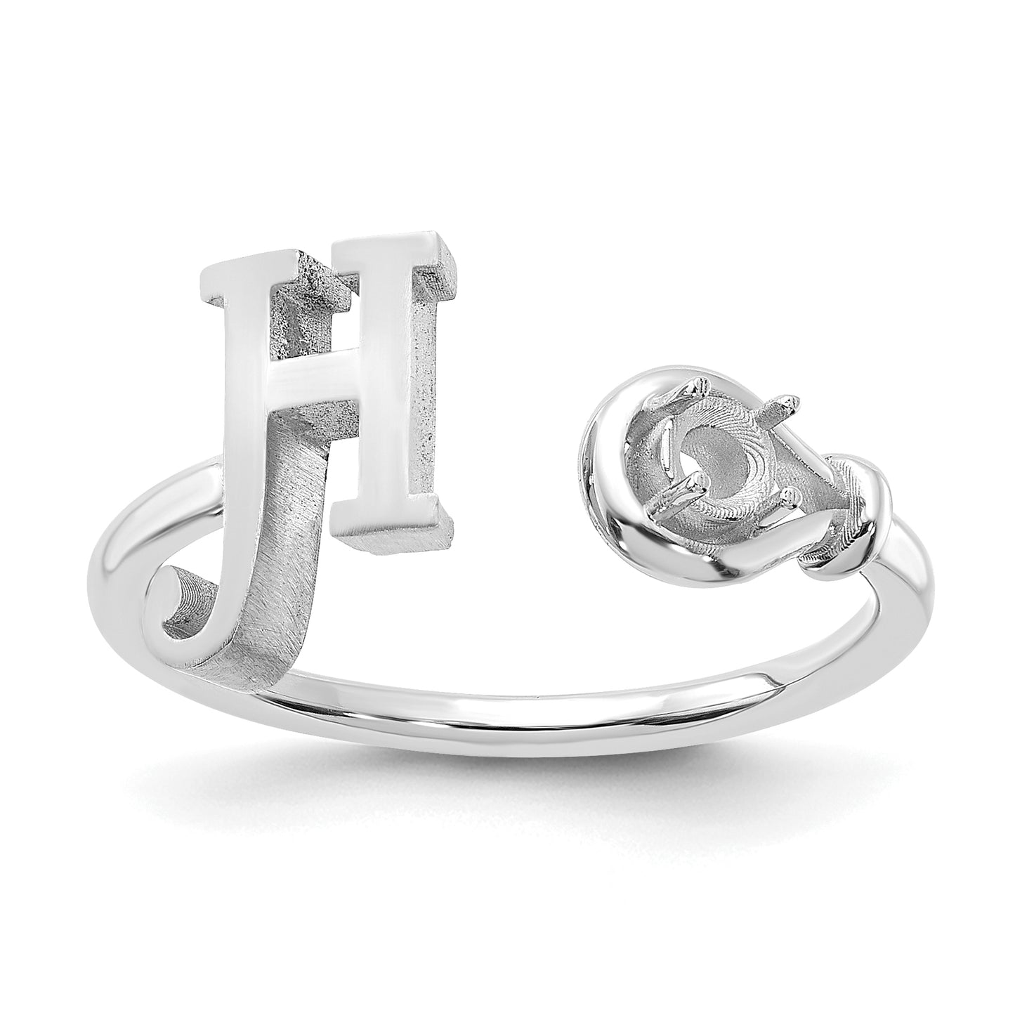 10K White Gold Letter H with Birthstone Ring