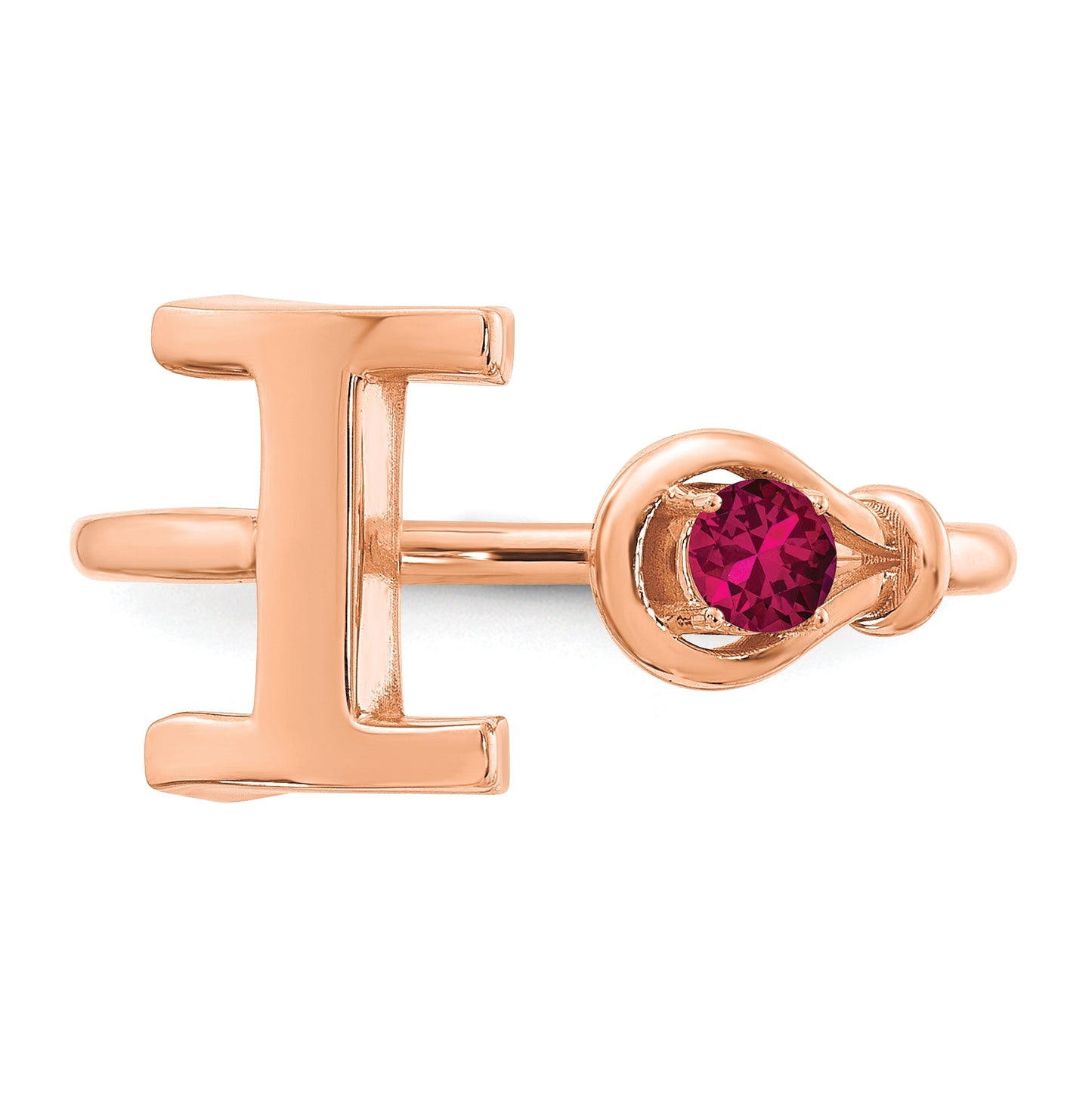 10K Rose Gold Letter I with Birthstone Ring