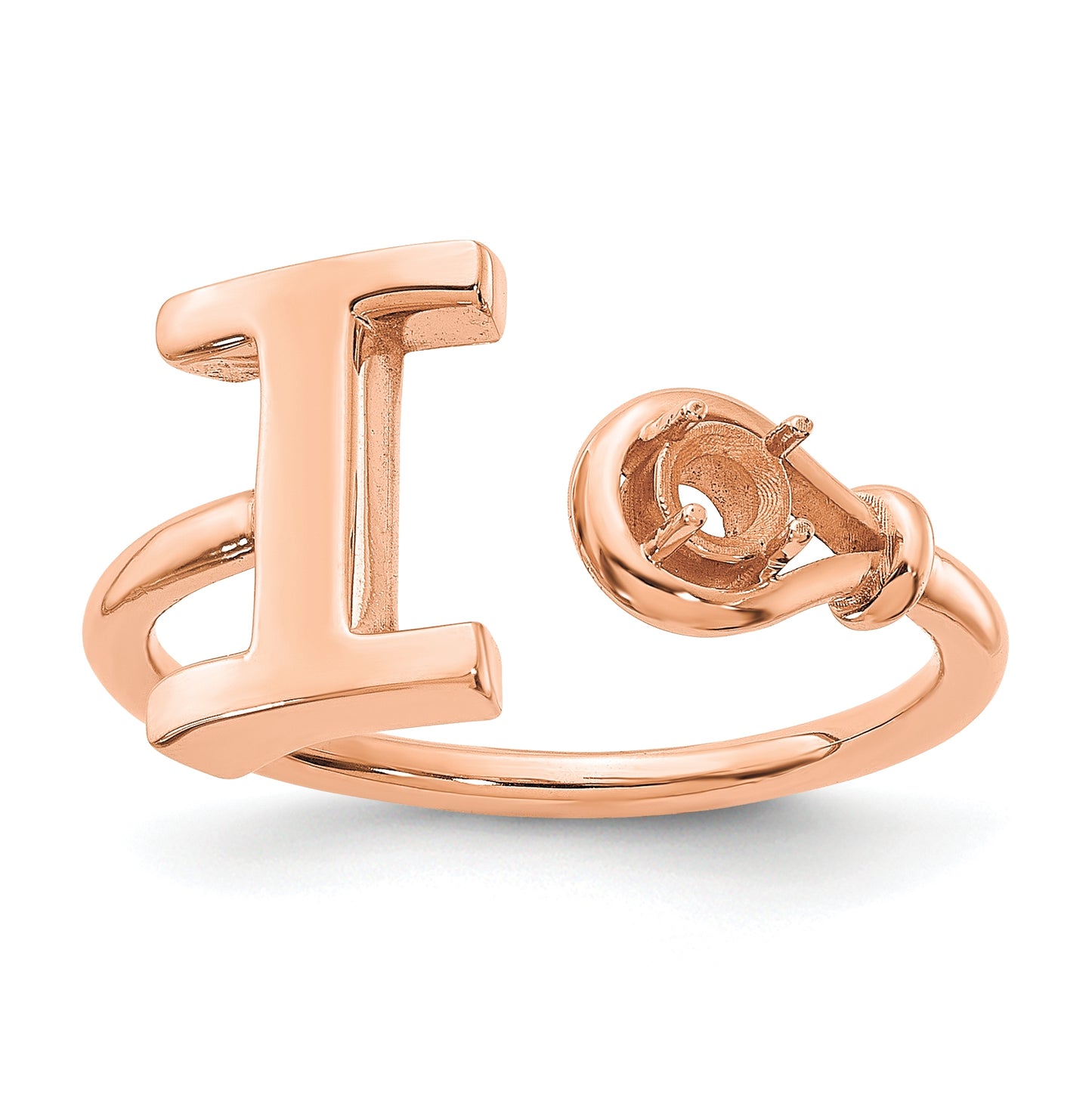 10K Rose Gold Letter I with Birthstone Ring