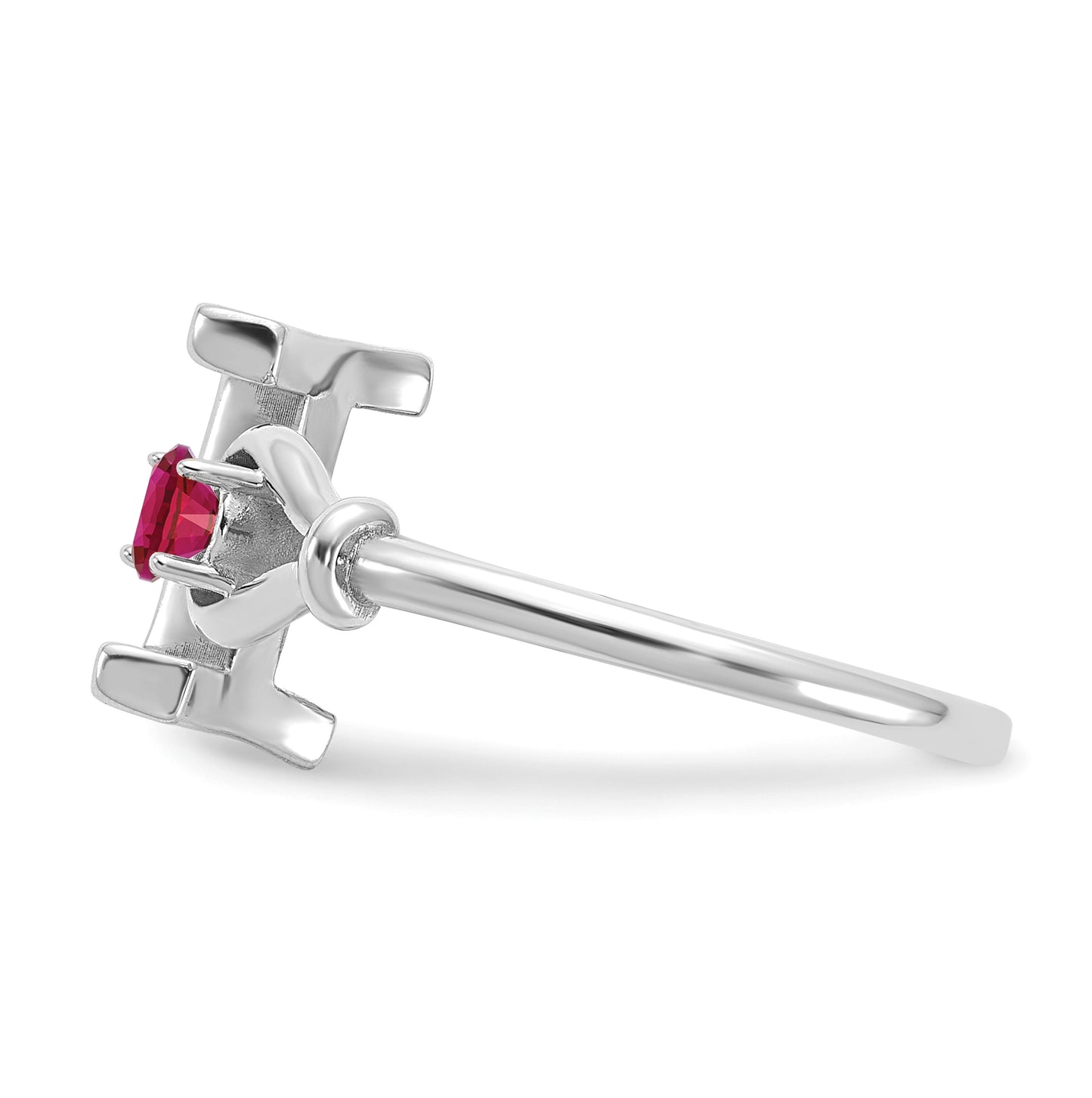 Sterling Silver Rhodium plated Letter I with Birthstone Ring, Size 7