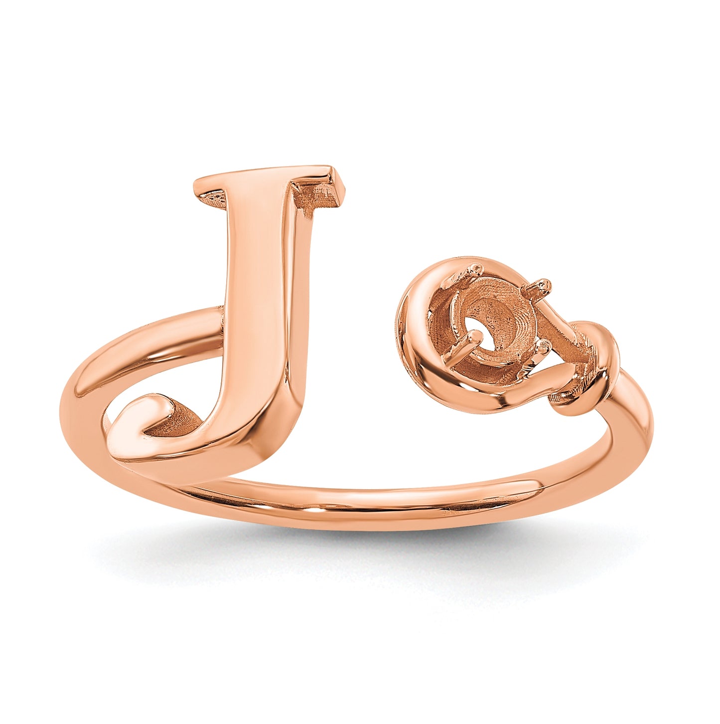 10K Rose Gold Letter J with Birthstone Ring