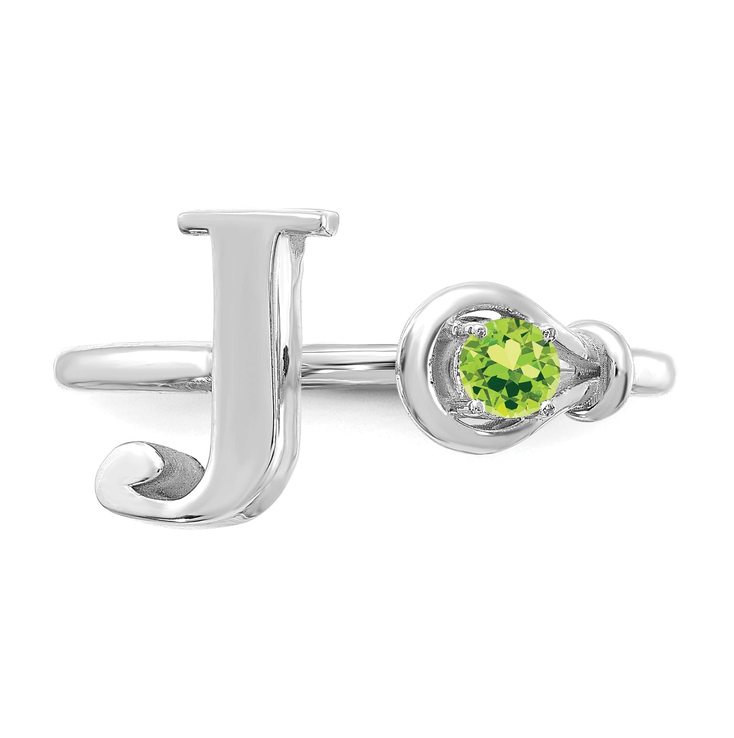 10K White Gold Letter J with Birthstone Ring