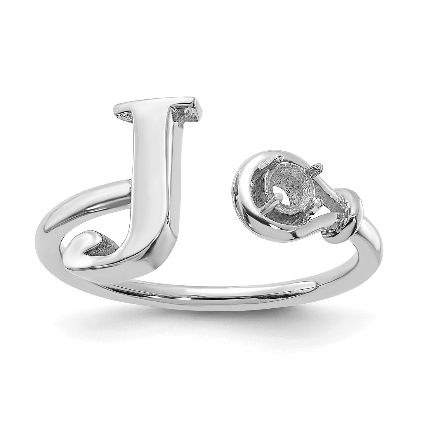 10K White Gold Letter J with Birthstone Ring