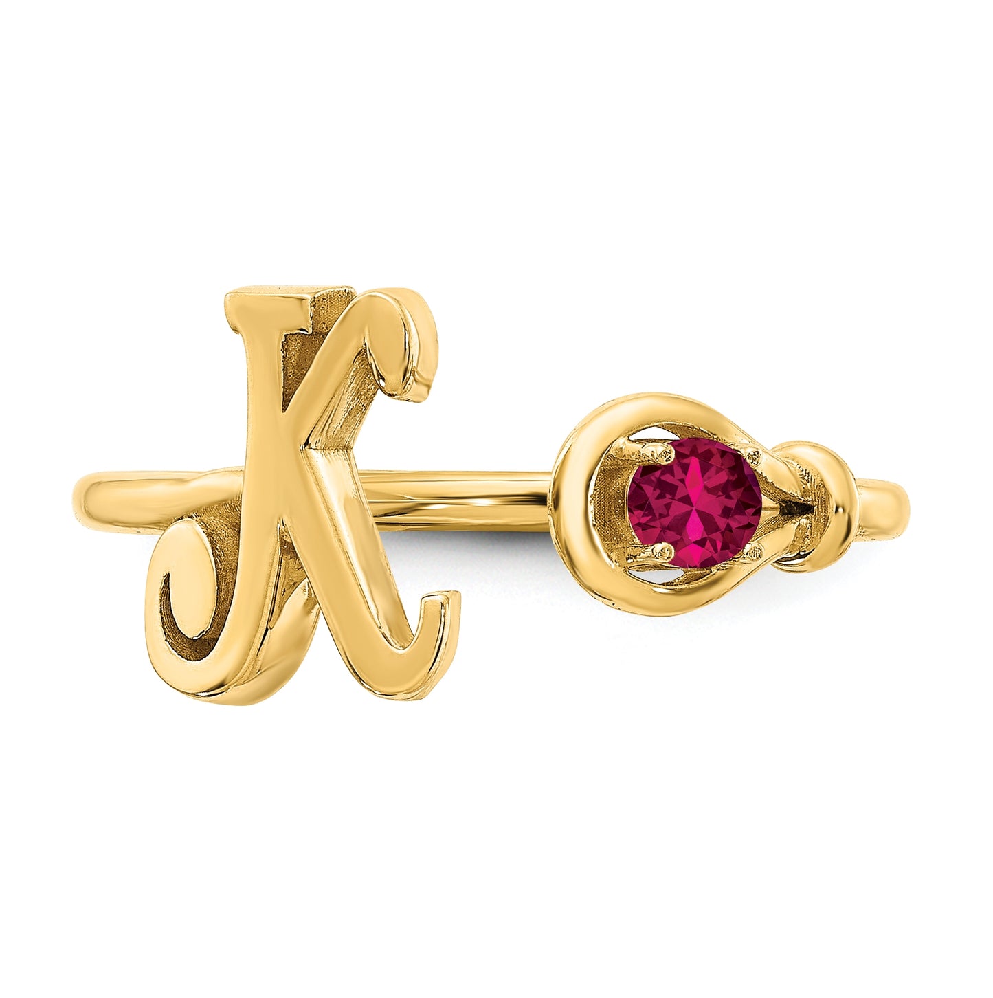 14K Yellow Gold Letter K with Birthstone Ring, Size 7