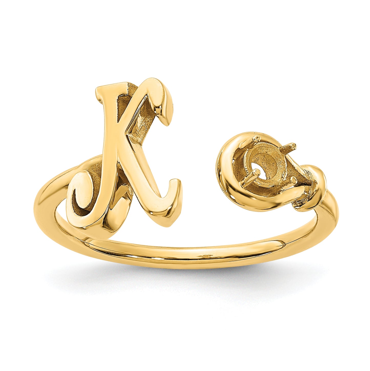 14K Yellow Gold Letter K with Birthstone Ring, Size 7