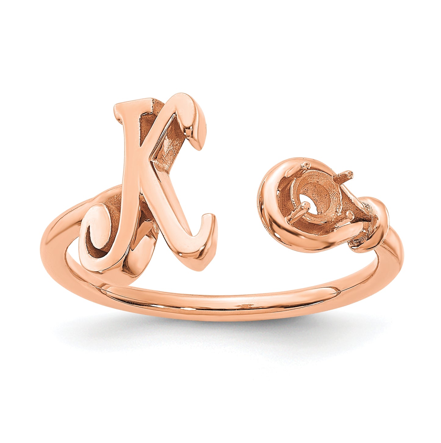 10K Rose Gold Letter K with Birthstone Ring