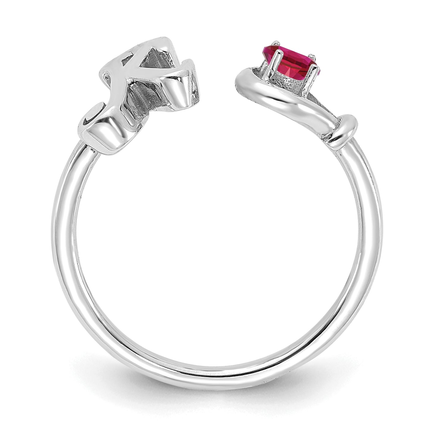 Sterling Silver Rhodium plated Letter K with Birthstone Ring, Size 7