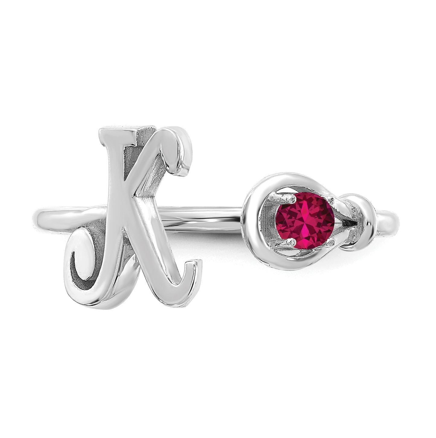 Sterling Silver Rhodium plated Letter K with Birthstone Ring, Size 7