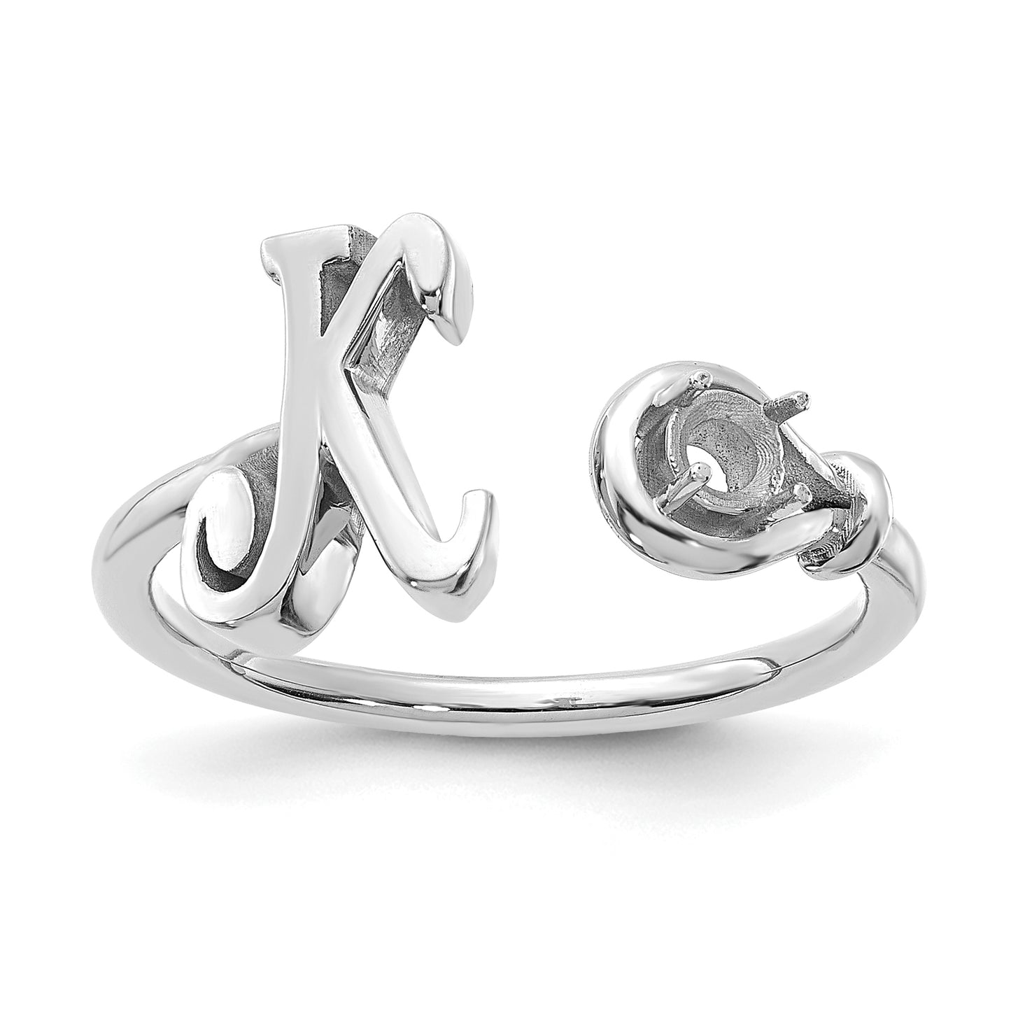 14K White Gold Letter K with Birthstone Ring, Size 7