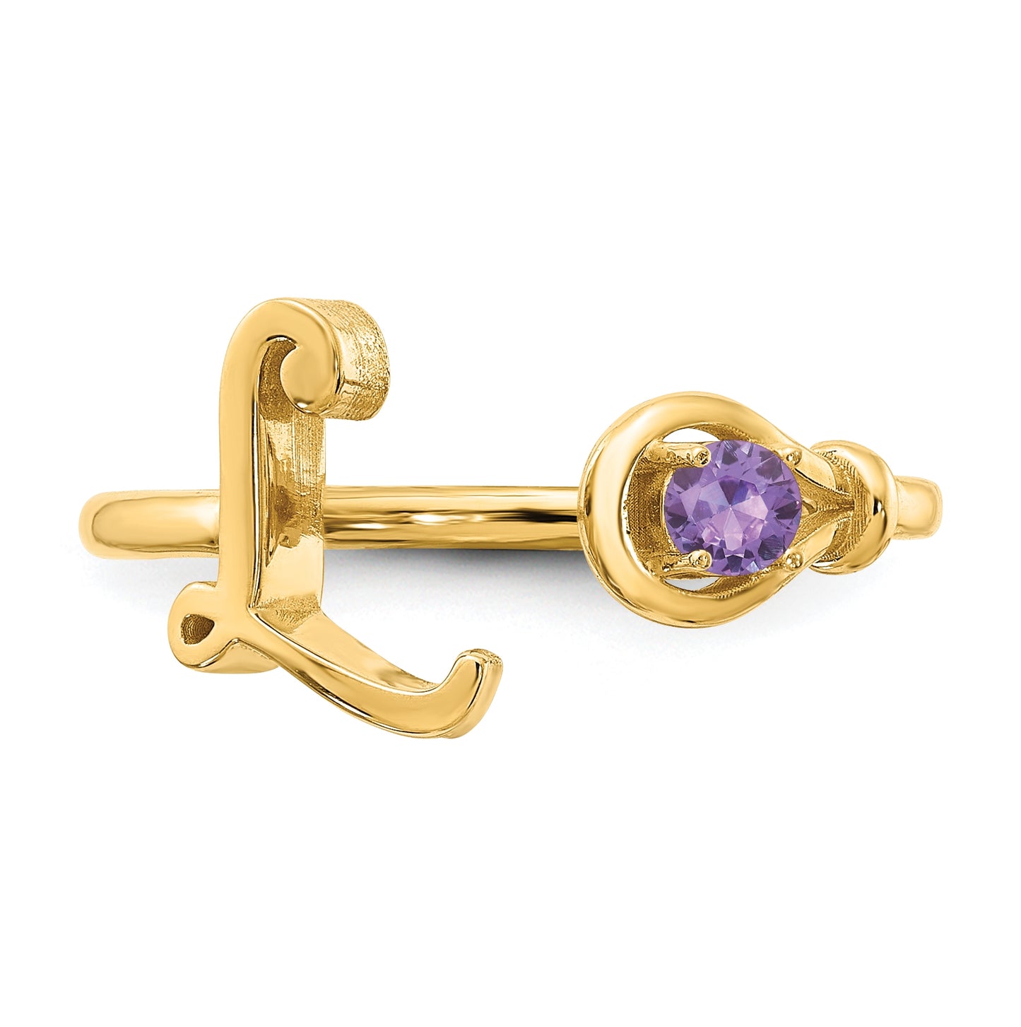 14K Yellow Gold Letter L with Birthstone Ring, Size 7