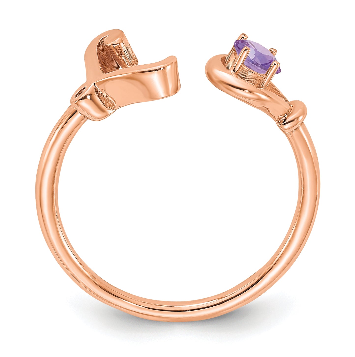 14K Rose Gold Letter L with Birthstone Ring, Size 8