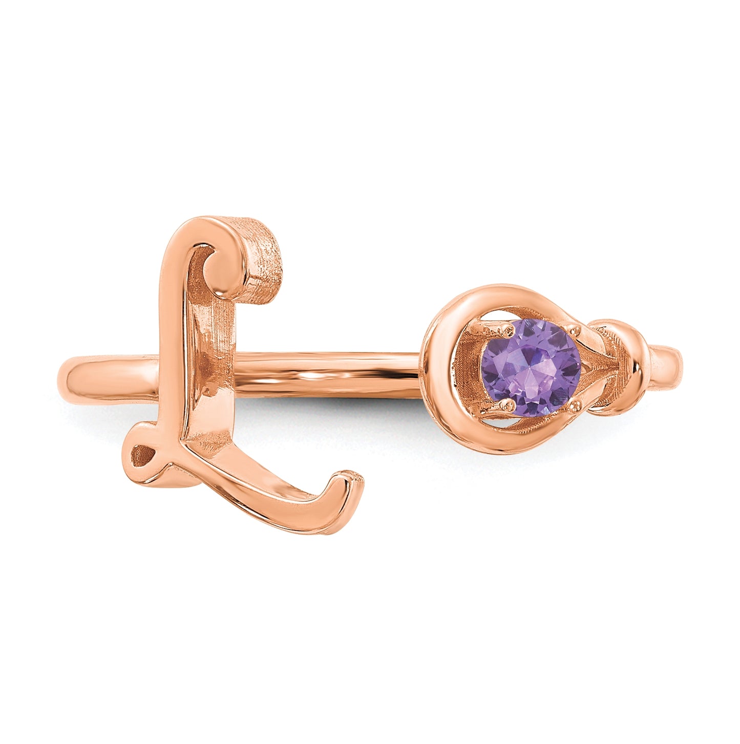 14K Rose Gold Letter L with Birthstone Ring, Size 8