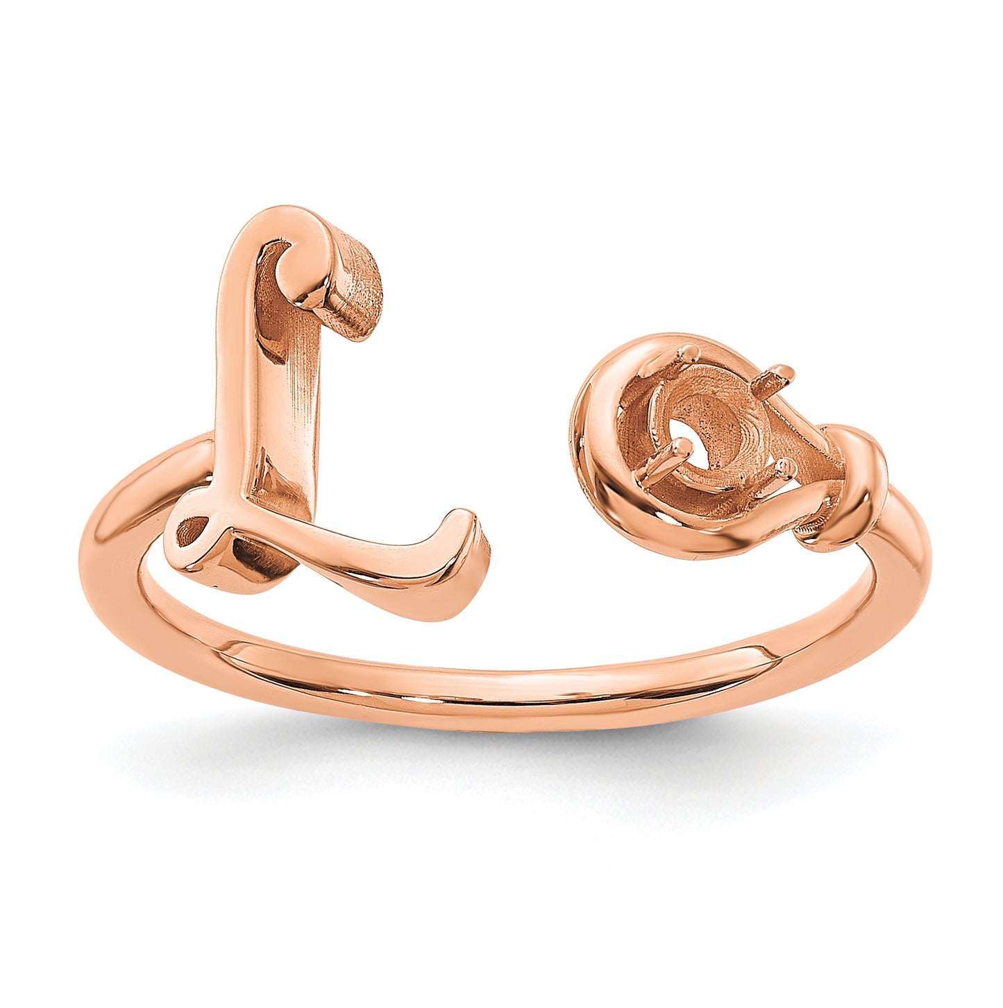 14K Rose Gold Letter L with Birthstone Ring, Size 8
