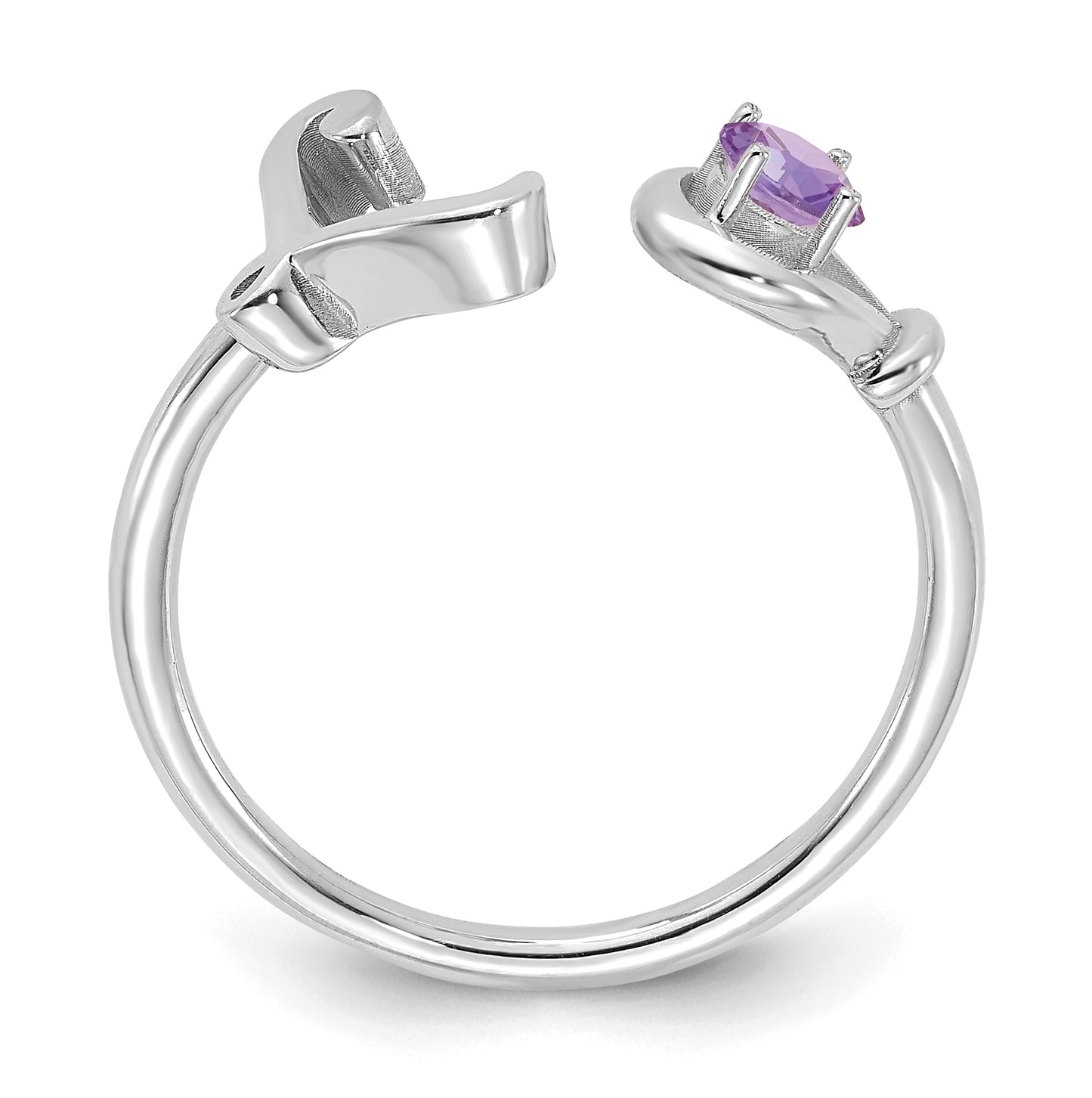 Sterling Silver Rhodium plated Letter L with Birthstone Ring, Size 7