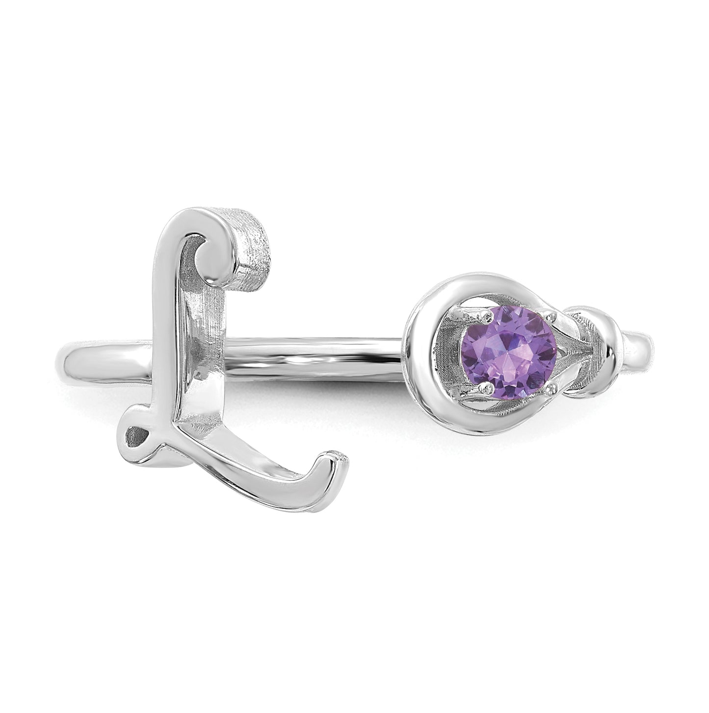 Sterling Silver Rhodium plated Letter L with Birthstone Ring, Size 7
