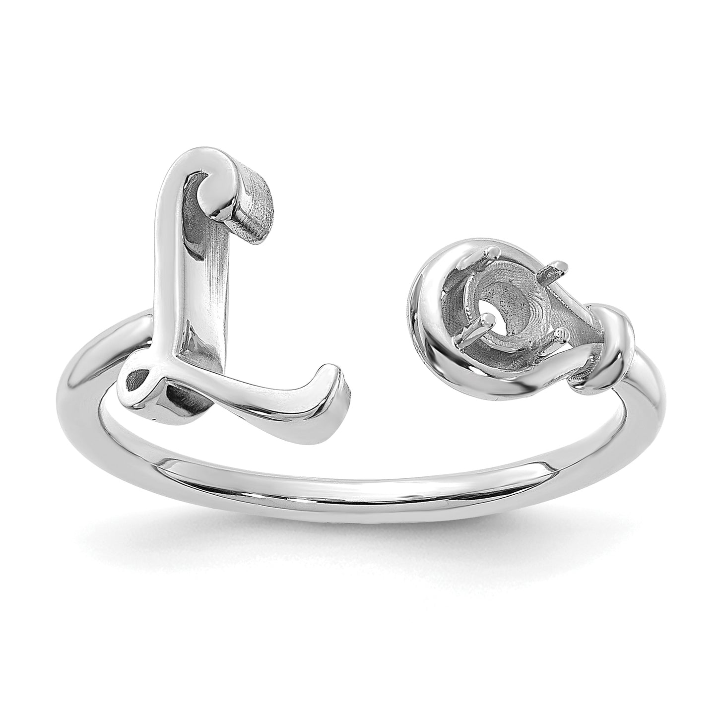 14K White Gold Letter L with Birthstone Ring, Size 7