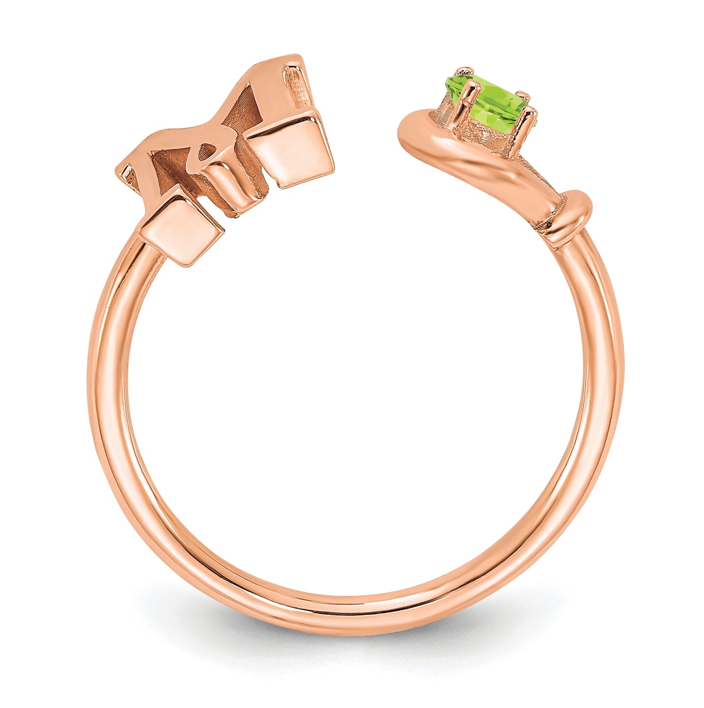 14K Rose Gold Letter M with Birthstone Ring, Size 8