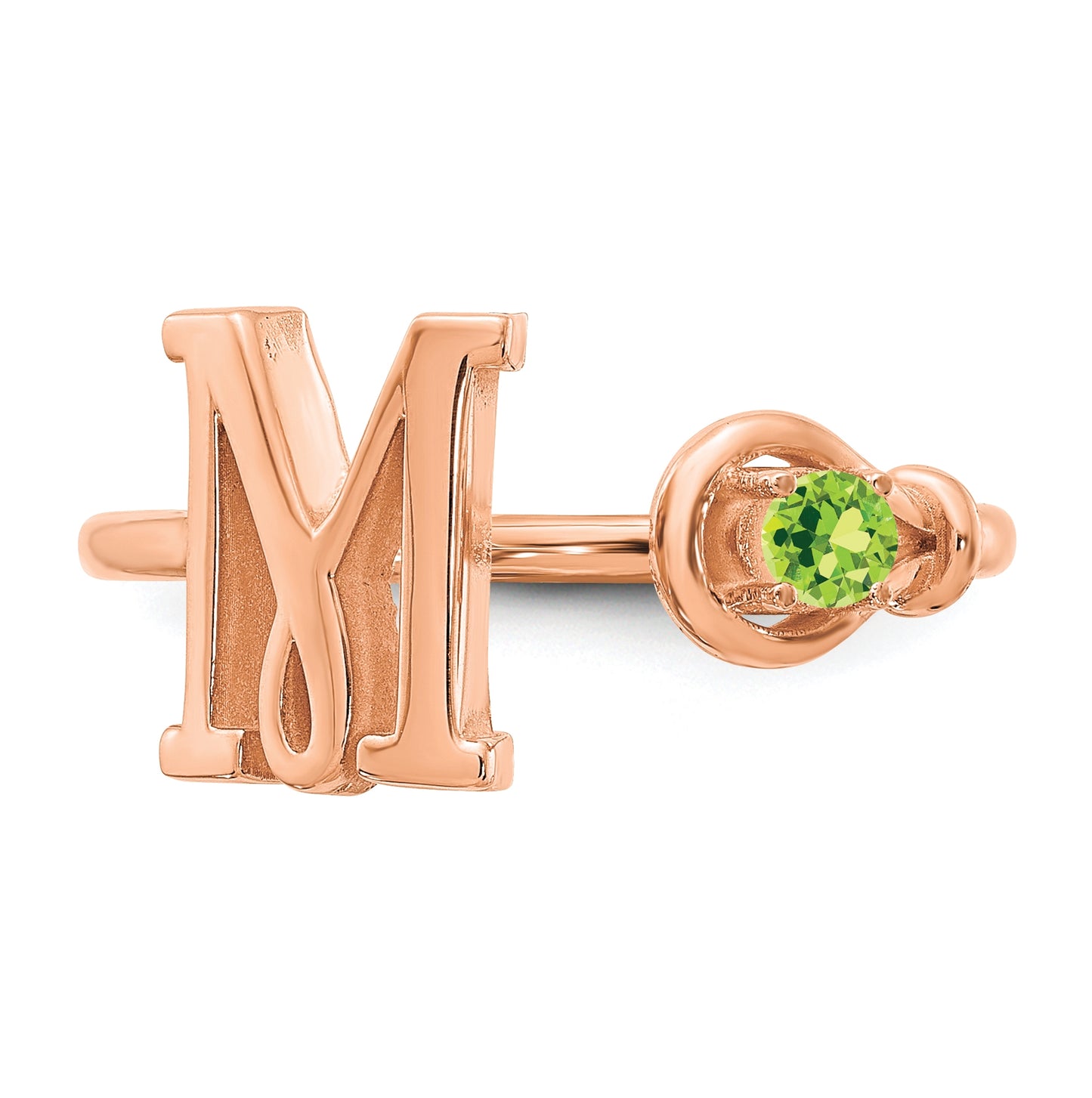 14K Rose Gold Letter M with Birthstone Ring, Size 8