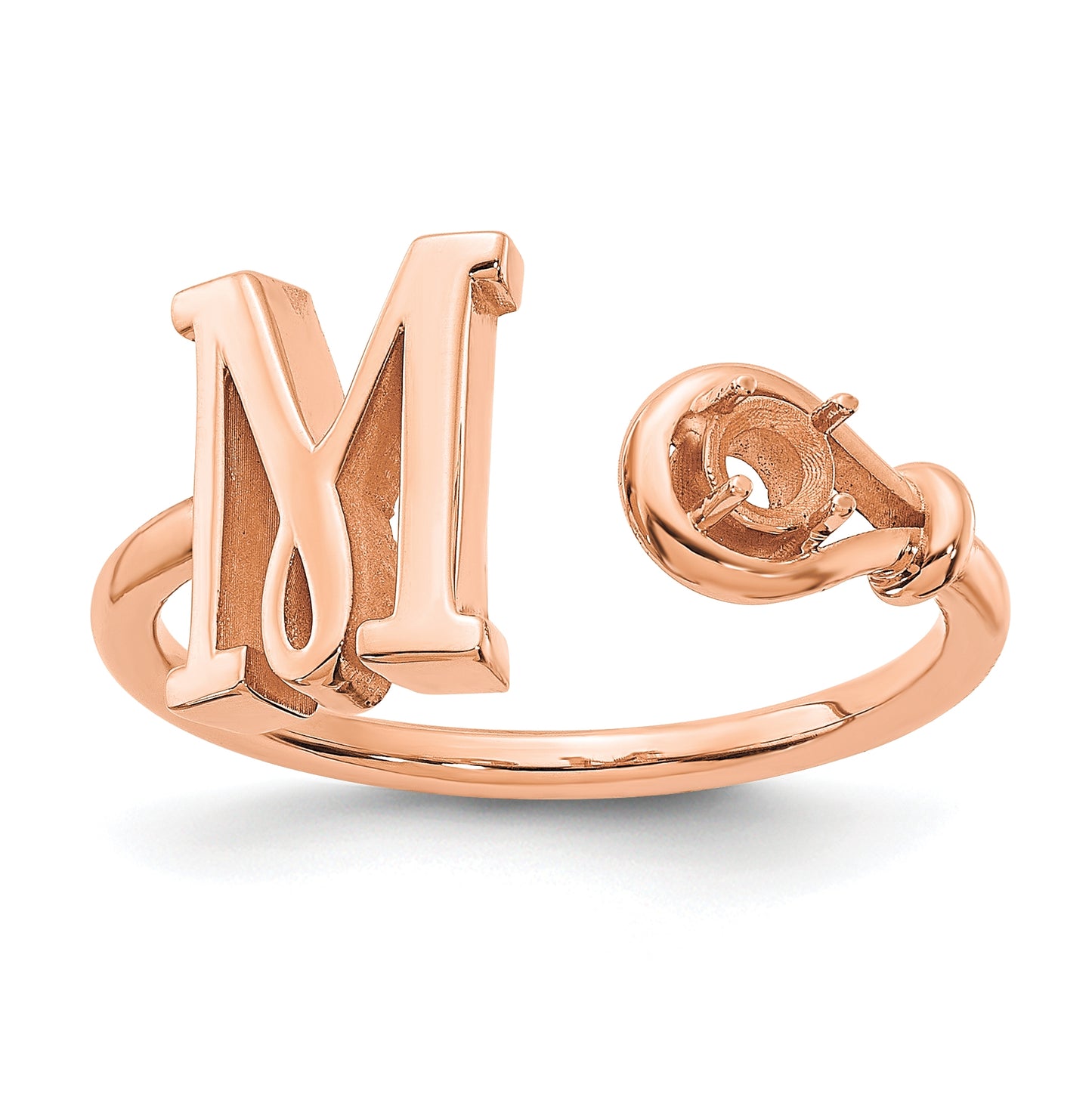 Sterling Silver Rose Gold plated Letter M with Birthstone Ring, Size 8