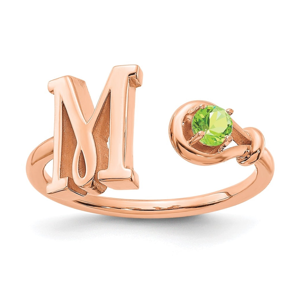 14K Rose Gold Letter M with Birthstone Ring, Size 8