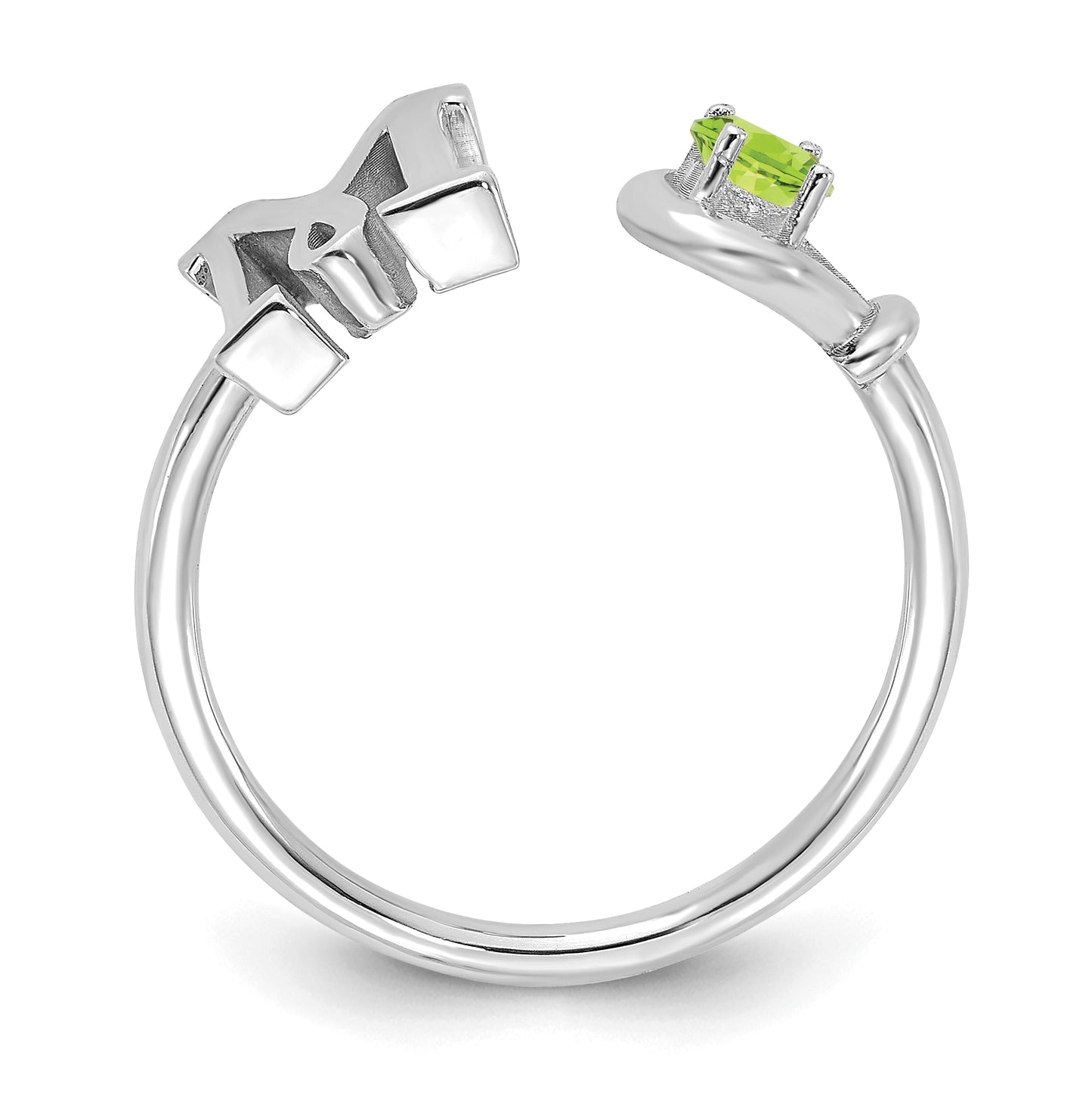 Sterling Silver Rhodium plated Letter M with Birthstone Ring, Size 7