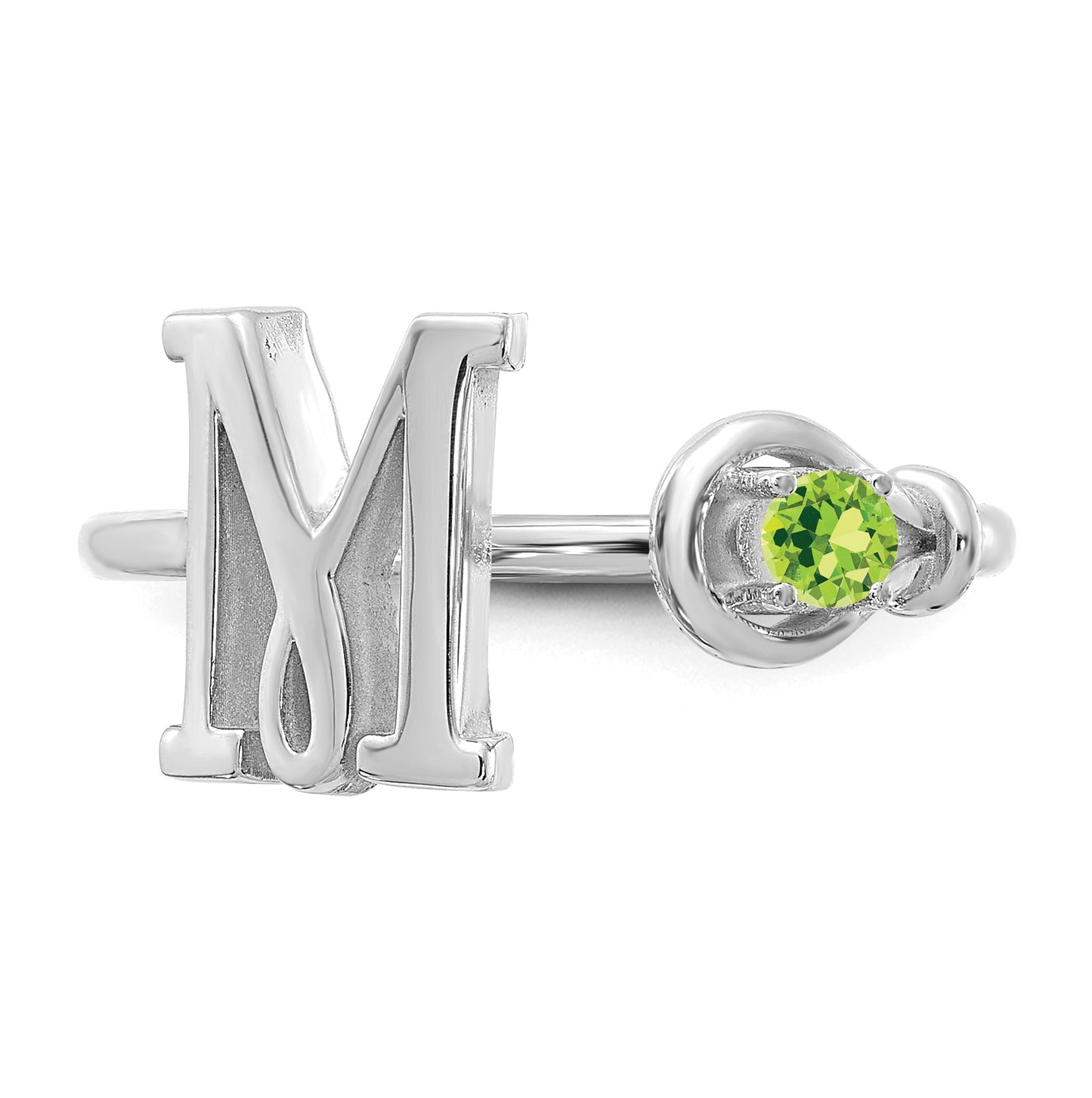 14K White Gold Letter M with Birthstone Ring, Size 7