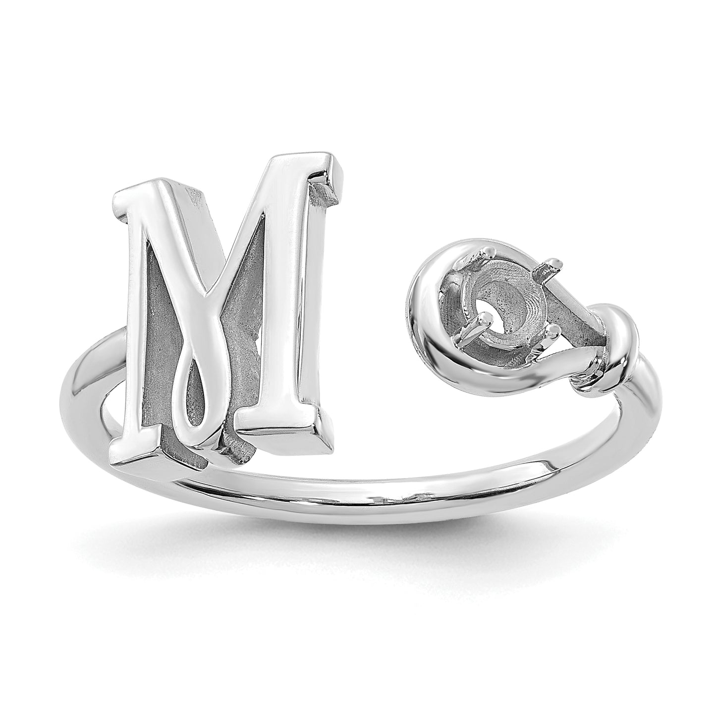Sterling Silver Rhodium plated Letter M with Birthstone Ring, Size 7
